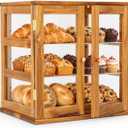 Countertop Pastry Display Case, 3-Tier Acacia Wood Bakery Display Case with Acrylic Doors, Bread & Food Display Case for Coffee Shop, Kitchen Counter, Large