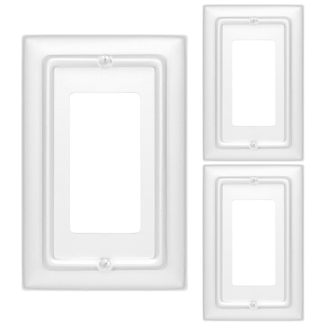Monarch Abode Rocker Light Switch Cover Plate 1-Gang White Decorator Wall Plates, Architectural Decorative Outlet Covers Wall Plates for Receptacle, GFCI Electric Outlet Cover, Pack of 3