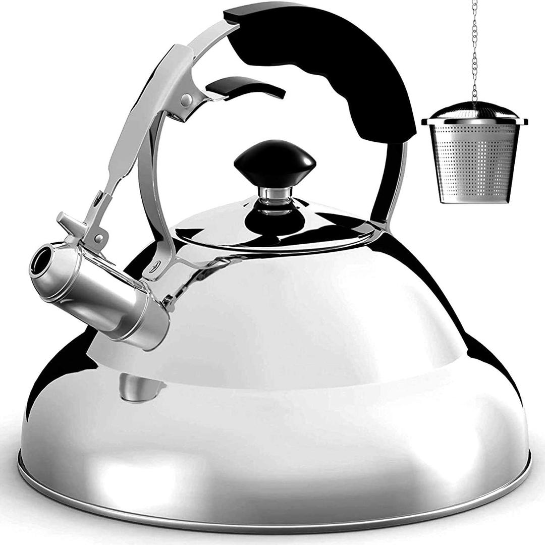 Willow & Everett Whistling Tea Kettle for Stove Top - 3.17 Quart Tea Pots for Stove Top w/Stainless Steel, Mirror Finish & Strainer (Single Handle)