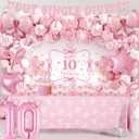 10th Birthday Decorations for Girl, Pink Bow Themed Party Supplies Includes "I'm 10" Banner, Backdrop Hanging Swirls, Centerpieces Number 10 Balloon & Mini Bow Balloons for Double Digits Birthday Girl