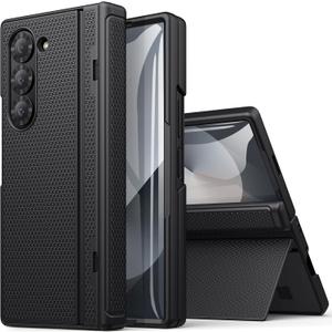 BXYJY for Samsung Galaxy Z Fold 6 Case with Kickstand & Front Screen Protector & Hinge Protection, Slim Fit Rugged Hard 360 Full Body Cover Protective Phone Case for Samsung Z Fold 6 5g 2024, Black