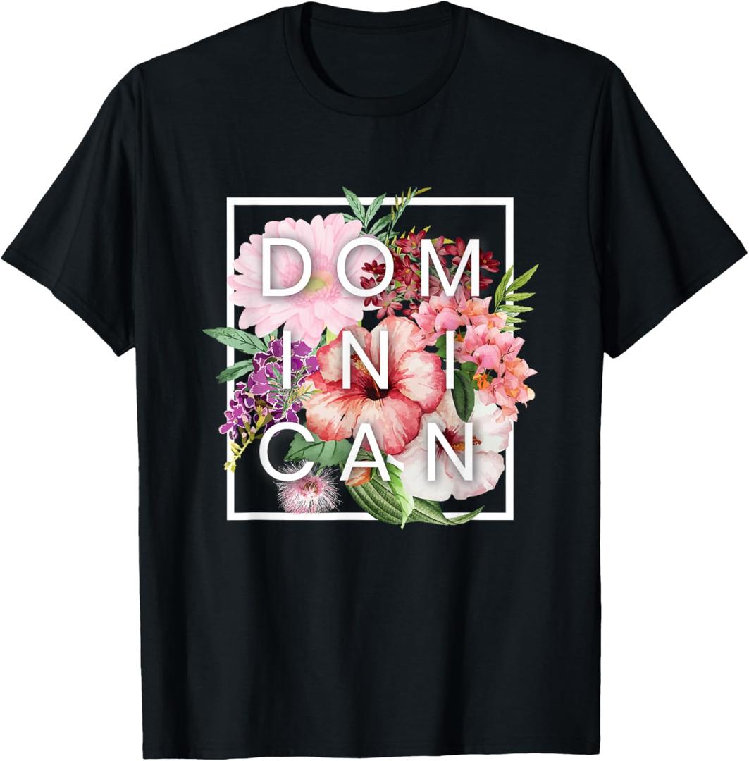 Flowers of Dominican Republic Word Art - Dominican Pride T-Shirt, Black, Medium)