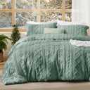 Bedsure Tufted Boho Comforter Set Queen Size - Green Boho Bed Set, GentleSoft 3 Pieces Farmhouse Shabby Chic Embroidery Bedding, Gifts for Woman, Soft Jacquard Queen Comforter for All Seasons (14 - Green - Elegant)