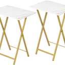 HOOBRO Folding TV Tray Tables, Set of 2 Side Table for Small Space, Industrial Snack Tables for Eating at Couch, Stable Metal Frame, Easy Assembly, Space Saving, Marble and Gold DM25BZ01