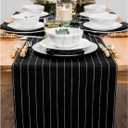 Solino Home Linen Table Runner 60 Inches - Pinstripe 100% Pure Linen Black and White Farmhouse Table Runner 14 x 60 Inch Ideal for Dresser and Coffee Tables - Spring