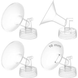 4PCS 16mm Breast Pump Flanges, Compatible with Spectra S1/S2/9Plus/Synergy Gold, Motif Luna, Wide-Mouth Bottle Fit, Breast Pump Accessories