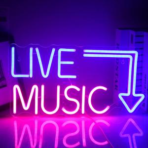 Live Music Neon Sign LED Neon Sign Large Blue and Pink Words for Music Studio USB Powered Switch for Wall Decor Beer, Bar, Music Studio, Bedroom, Party, Club
