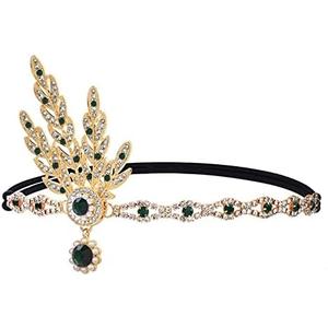 YEMYIQZ 1920s Flapper Headband Leaf Great Headpiece Tassel Roaring 20s Crystal Head Chain Wedding Bride for Women