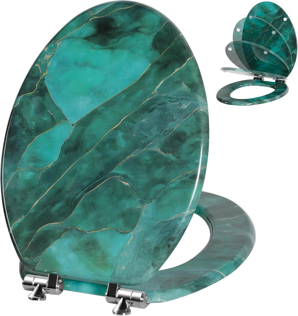 Angol Shiold Marble Slow Close Toilet Seat (Elongated, Dark Green)