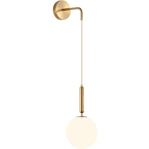 White Glass Globe & Gold Metal Wall Sconces Lamp Drop Wall Light Fixture for Bedside (White Glass & Gold Metal)