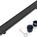 Offset Linear Shower Drain, Black Shower Drain 24 inch with 2-in-1 Tile Insert Cover, Brushed 304 Stainless Steel Side Outlet Black Shower Floor Drain with Hair Catcher and Adjustable Feet