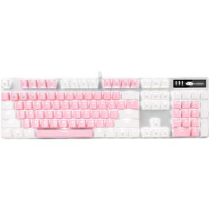 MageGee Mechanical Gaming Keyboard, New Upgraded Blue Switch 104 Keys White Backlit Keyboards, USB Wired Mechanical Computer Keyboard for Laptop, Desktop, PC Gamers(White & Pink)