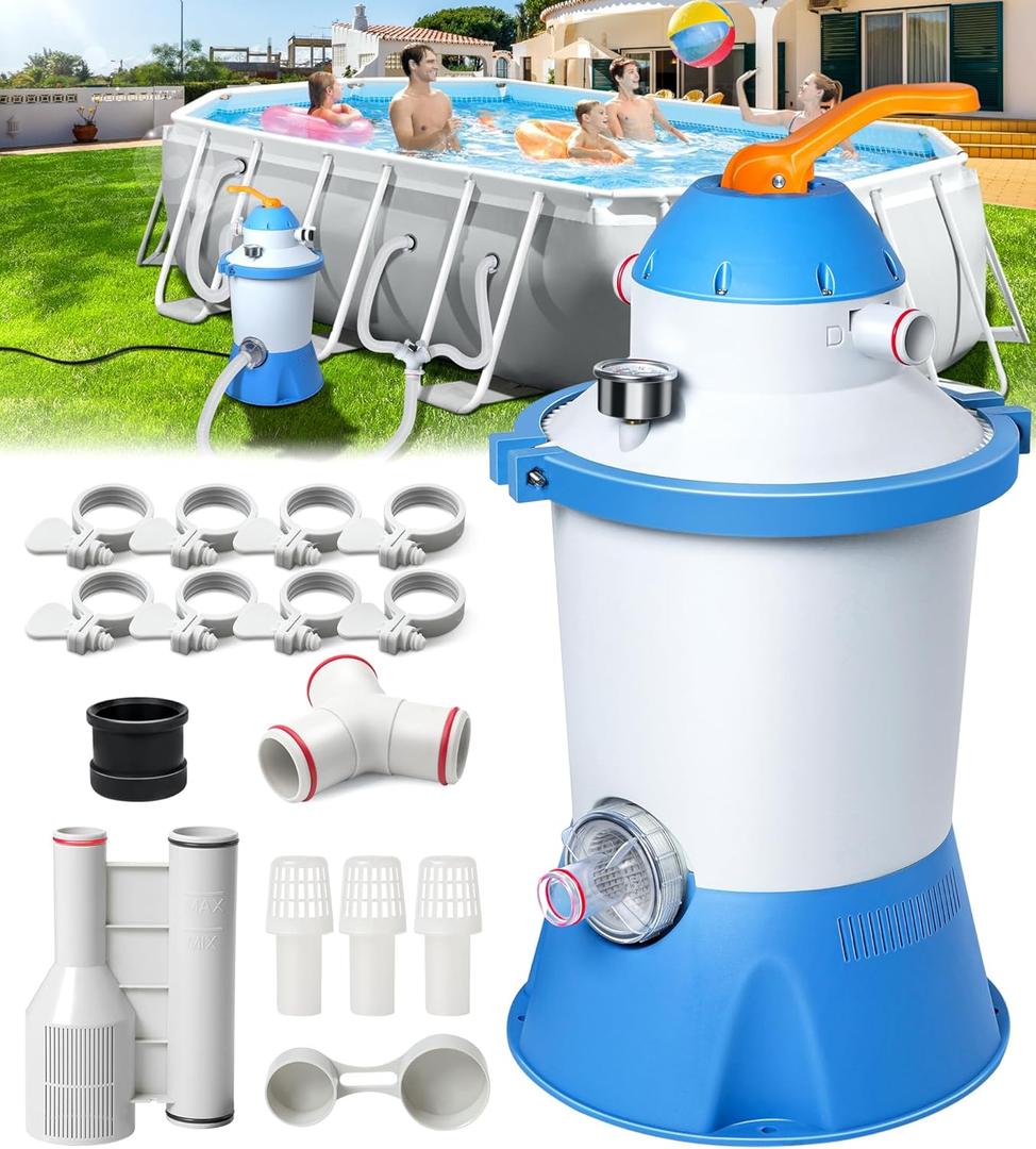 1000 GPH Pool Sand Filter Pump for Above Ground Pools, Pool Sand Pump with Timer, Energy-Saving, Low Noise | Pools Water Filtration System - Rapid Debris Removal & Enhanced Water Circulation (Deep Blue)
