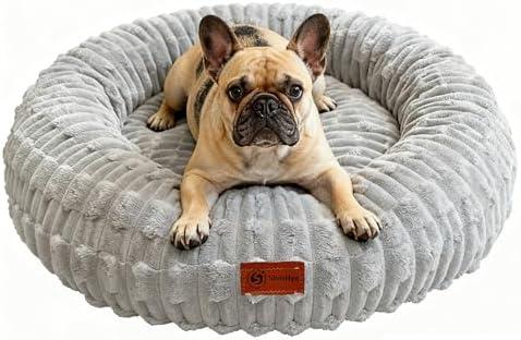 ShinHye Dog Bed for Small Dogs & Cats, Washable Calming Round Pet Bed with Non-Slip Bottom, Soft Indoor Puppy Bed(ZJ-Grey-32x32)