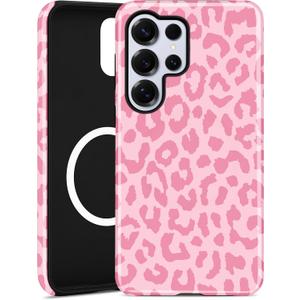Magnetic Cheetah Phone Case for Samsung Galaxy S25 Ultra, Compatible with MagSafe, Cute Pink Aesthetic Leopard Print Soft TPU and Hard PC Shockproof Protective Phone Cover for Women Girls