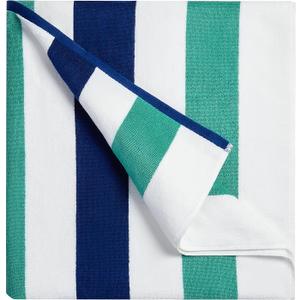 Bornbay Cotton Oversized Beach Towel - Extra Large 40"X70" Plush Thick Pool Towel, XL Fluffy Stripe Beach Towels Teal Swimming Towel for Adults Mens Women (White Teal Blue)