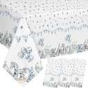 Batiyeer 3 Pcs Blue Toile De Jouy Baby Shower Decorations Chinoiserie Porcelain Plastic Tablecloth Blue White Vintage Floral French Rectangle Table Cover for Nursery Birthday Party Supplies, 54x108''