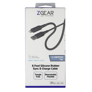 Zgear For Lightning Tip 6 Foot Silicone Rubber Sync & Charge Cable