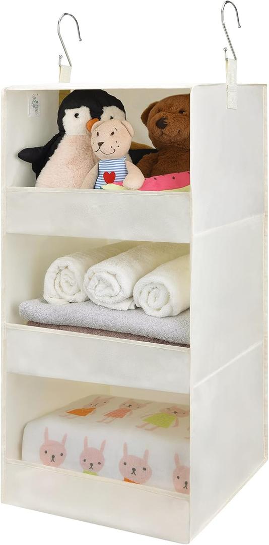 GRANNY SAYS 3-Shelf Hanging Organizer, Foldable Hanging Closet Storage, Hanging Shelves for Wardrobes & RV Closet, Beige, 29 " H X 12" W X 12" D, 1-Pack