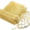 Akstore 50Pcs 3.15"x4"(8x10cm) Sheer Drawstring Organza Jewelry Pouches Wedding Party Christmas Favor Gift Bags (Golden, 3x4)