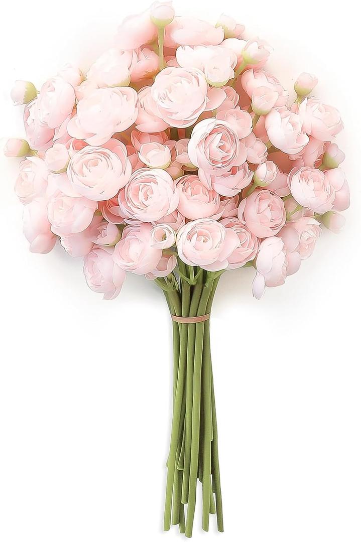 Floroom Ranunculus Artificial Flowers 18 Pcs Blush Faux Silk Mini Ranunculus Bulk Fake Wedding Filler Flowers for DIY Pink Bouquets, Centerpieces, Bridal Shower Decorations & Arrangements