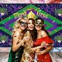 Blulu Mardi Gras Backdrop, Extra Large Photo Booth Background with Green, Purple, 70.8 x 43.3 Inch, Durable Polyester Fabric