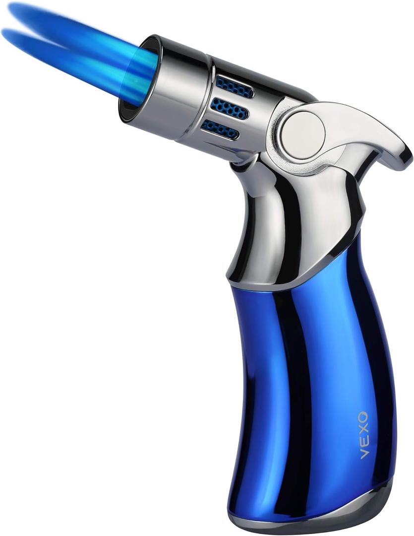 VEXO-Mini4 Torch Lighter Quad 4 Jet Flame Windproof Butane Refill Portable Lighter for Grill BBQ Candle Camping, Gift Idea (Butane NOT Included) (Blue)