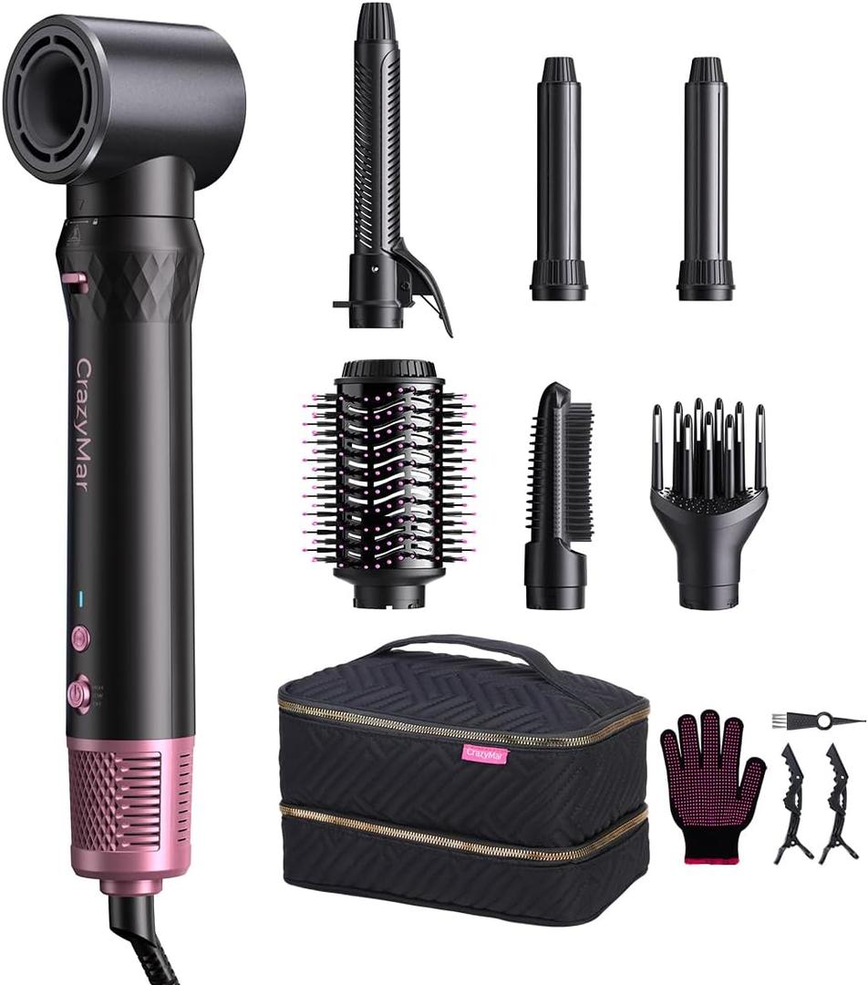 Air Wrap Hair Styler, Fast Drying Blow Dryer & Curling Styling Tool, Hot Air Styler No Heat Damage, Hot Air Styler Wrap for Curling Volumizing Straightening Styling Pink