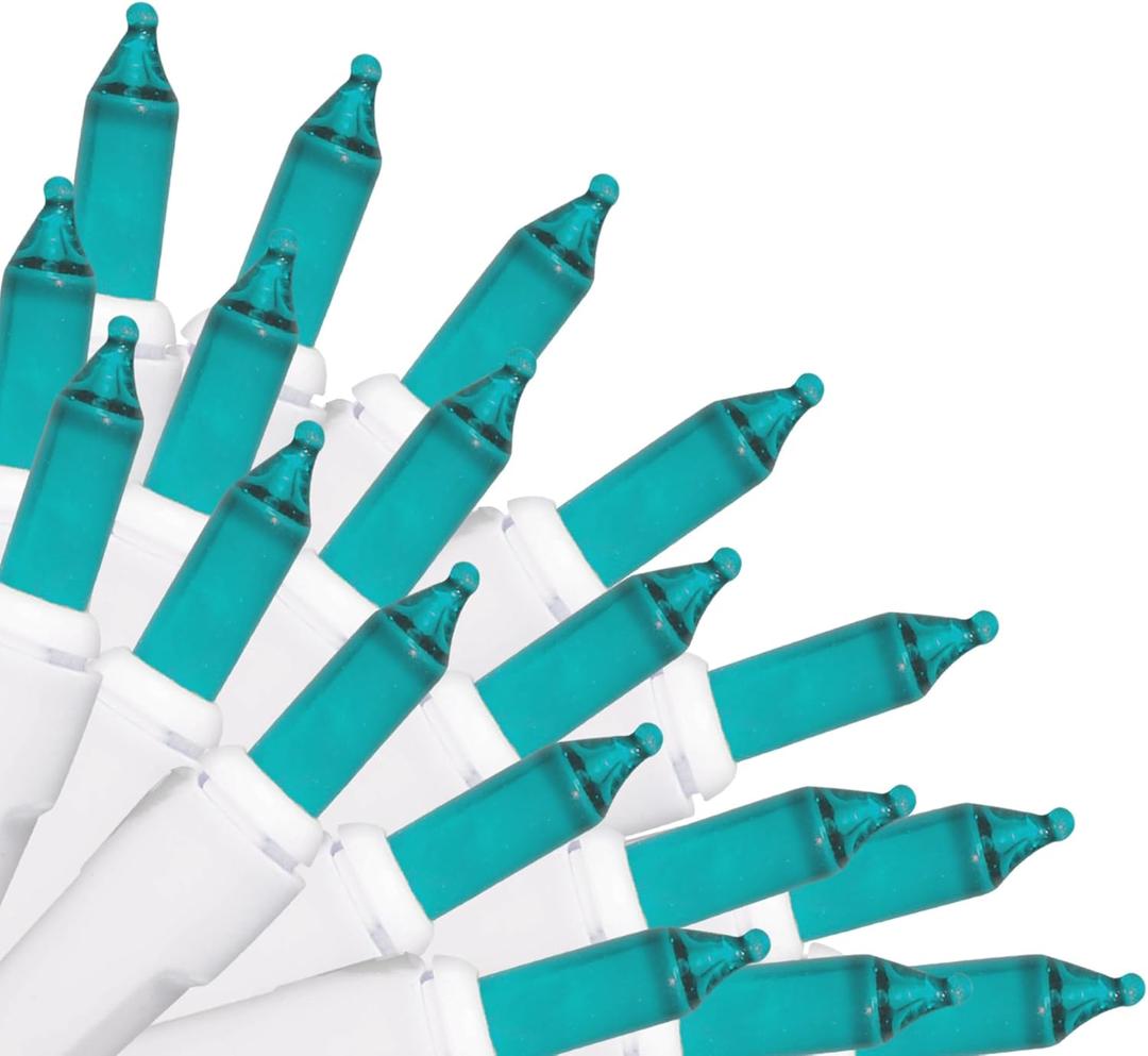 Brite Star 100 Count Mini String Christmas Lights, Teal - 22 feet Indoor/Outdoor Christmas Tree Lights with White Wire
