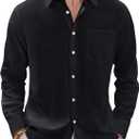 J.VER Men's Lightweight Linen Long Sleeve Shirt Casual Button Down Shirts Loose Fit Vacation Shirt with Pocket Black Large