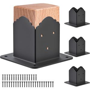 Decorative 4x4 Post Base, 4x4 Post Bracket (Inner Size 3.6" x 3.6"), Black Powder Coated Deck Railing Bracket, 4x4 Brackets for Wood Posts, Deck Post Support (Set of 4)