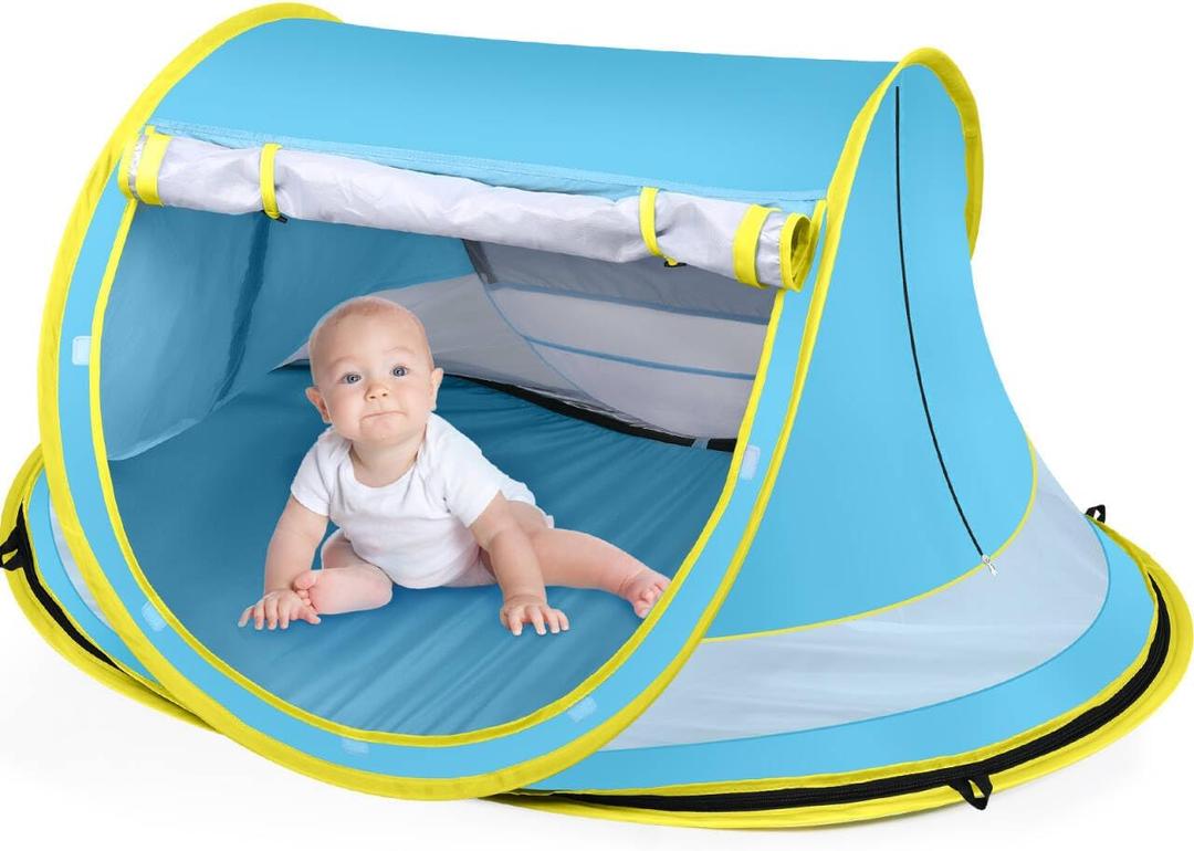 Baby Beach Tent,Large Pop Up Beach Tent Sun Shade for Beach,Portable Baby Travel Tent with Mosquito Net,Indoor Baby Play Tent,UPF 50+ UV Protection Sun Shelters for Infants