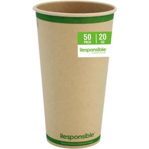 Responsible Products Certified Compostable 20 oz Paper Cups, Cold ＆ Hot Coffee Cups, Disposable Paper Cups, Extra Strength Disposable Cups, Made without PFAS (50 count)