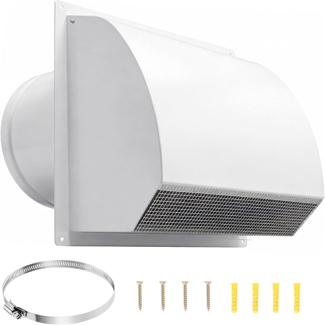 10 Inch Steel Hooded Wall Vent Cover with Screen & Backdraft Damper, White