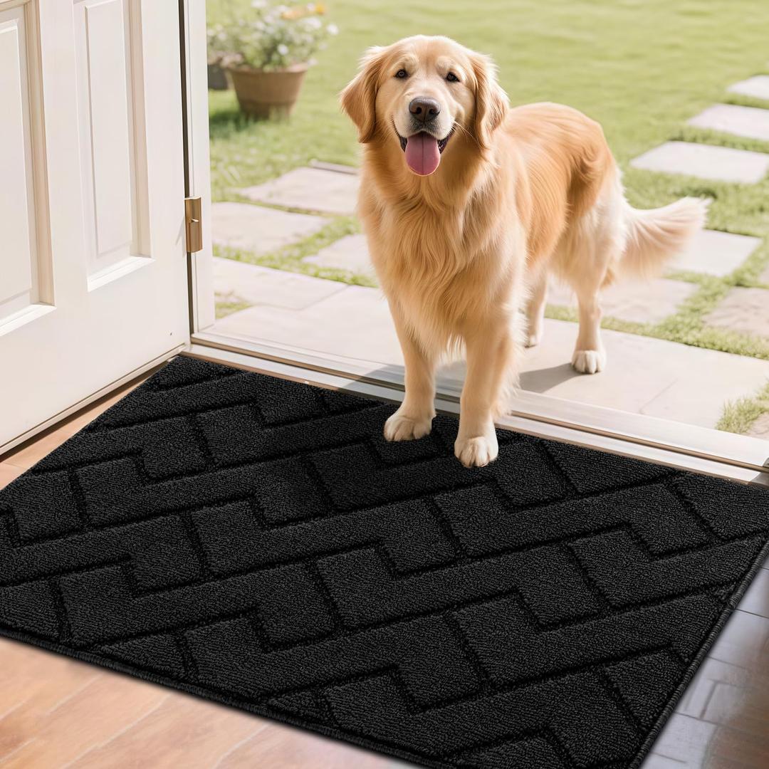 hicorfe Indoor Doormat,Front Back Door Mat Rubber Backing Non Slip Door Mats 24"x35" Absorbent Resist Dirt Entrance Doormat Inside Floor Mats for Entryway Washable Low-Profile(Black)