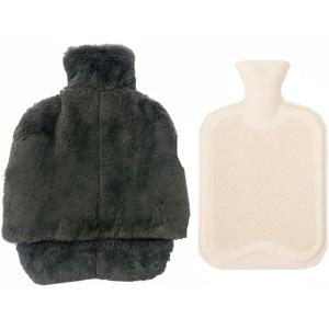 Hot Water Bottle with Foot Warmer Pad, Gray Rubber Foot Covering, Therapeutic Heat Pack (Gray)