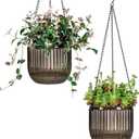 Josteve 6.5 Inch 2 Pcs Self Watering Hanging Planter Indoor Plant Pots Drainage Holes, Outdoor Hanging Planters Flower Pot Basket, Visible Water Level, Plant Hanger Home Decor, Gardening (Gray)