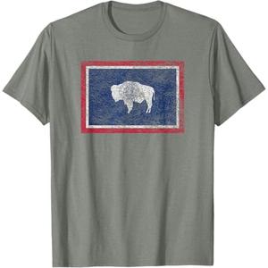 STATE OF WYOMING FLAG BISON CHEYENNE JACKSON HOLE T-Shirt (Small, Black)