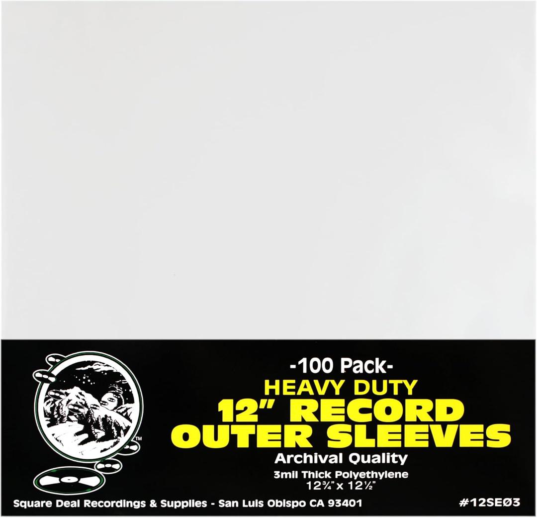 (100) 12 Inch Vinyl LP Record Outer Sleeves - High Clarity, Archival Quality Polyethylene - Industry Standard - Standard 3mil Thick - 12-3/4" x 12-1/2"
