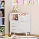 Furnulem 5 Drawer White Dressers for Bedroom 2 Tier Shelf Storage Small Fabric Dresser for Closet Sturdy Metal Frame Modern Style Storage Cabinets Organization Units for Hallway Rooms