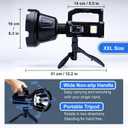 Rechargeable Spotlight Flashlight, Peascat 3,000,000L Lumens LED Handheld Spot Light, 6 Modes, 3 Colored Lenses, Solar & USB-C Charging, Tripod, IPX6 Waterproof for Fishing, Camping, Outdoor Emergency