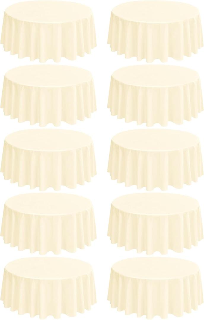 10 Pack Round Tablecloths - 120 Inch Beige Polyester Cover, Stain and Wrinkle Resistant Washable Fabric Cloth for Wedding Banquet Parties