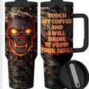 Fire Lava Skull Touch My Coffee And I Will Drink it for My Our Skull 40oz Insulated Tumbler,Funny Tumbler Gift for Him,Stainless Steel Vacuum Mug,Birthday Gifts for Men(Pack of 1)