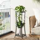 YINMIT Plant Stand Indoor Outdoor, 2 Tier Metal Potted Holder Rack, Flower Pot Stand Shelf, Heavy Duty Round Supports Rack, Corner Plant Shelf for Balcony Garden Patio Living Room (Black-Iron)