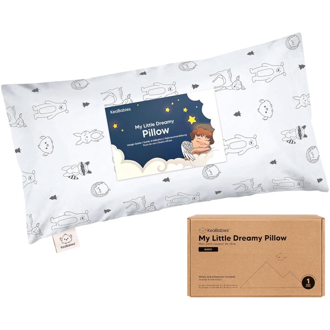 Toddler Pillow with Pillowcase - 10x18 My Little Dreamy Kids Travel Bed Pillows for Sleeping, Organic Cotton Small Pillowcase, Soft & Breathable, Machine Washable, Toddlers 2-5 years old (KeaFriends)