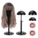 Wig Stand - Plastic Wig Stand 2 Packs Portable Foldable Wig Hat with Velvet Cover Holder Height Adjustable (12-18.8 Inches) Easy to Install Support Wig Display Stand (Black)
