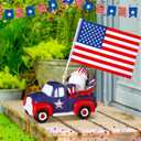 4th of July Garden Gnome Statues Independence Day Patriotic Resin Statues with American Flag Outdoor Funny Red White Blue Gnome Yard Figurine for Lawn Garden Outside Patio Home Decor Gift