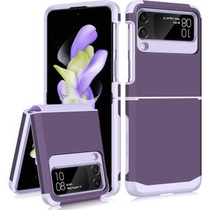SAMONPOW for Samsung Galaxy Z Flip 4 Case with Upgraded Hinge Protection Dual Layer Hard PC Soft TPU Bumper Full Body Shockproof Flip 4 Phone Case for Galaxy Z Flip 4 5G (Purple)