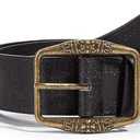 EMMIOL Cool Y2K Belt Women Black bb Belt Silver Buckle Oval D Ring Star Belts Trendy Streetwear Punk for Jeans (Fits 28" -34 " Waist)