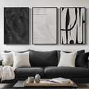 Framed Black and White Abstract Wall Art, 3 Piece Modern Canvas Prints Paintings Art for Walls, Minimalist Black White Abstract Pictures for Living Room Bedroom Dining Room Office Wall Decor 16x24 In